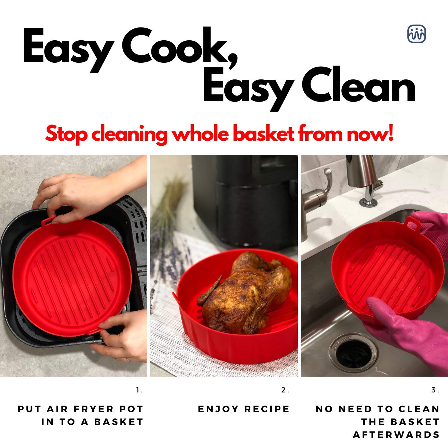 WaveLu - Olla de silicona para freír aire - Contenedor seguro para ...