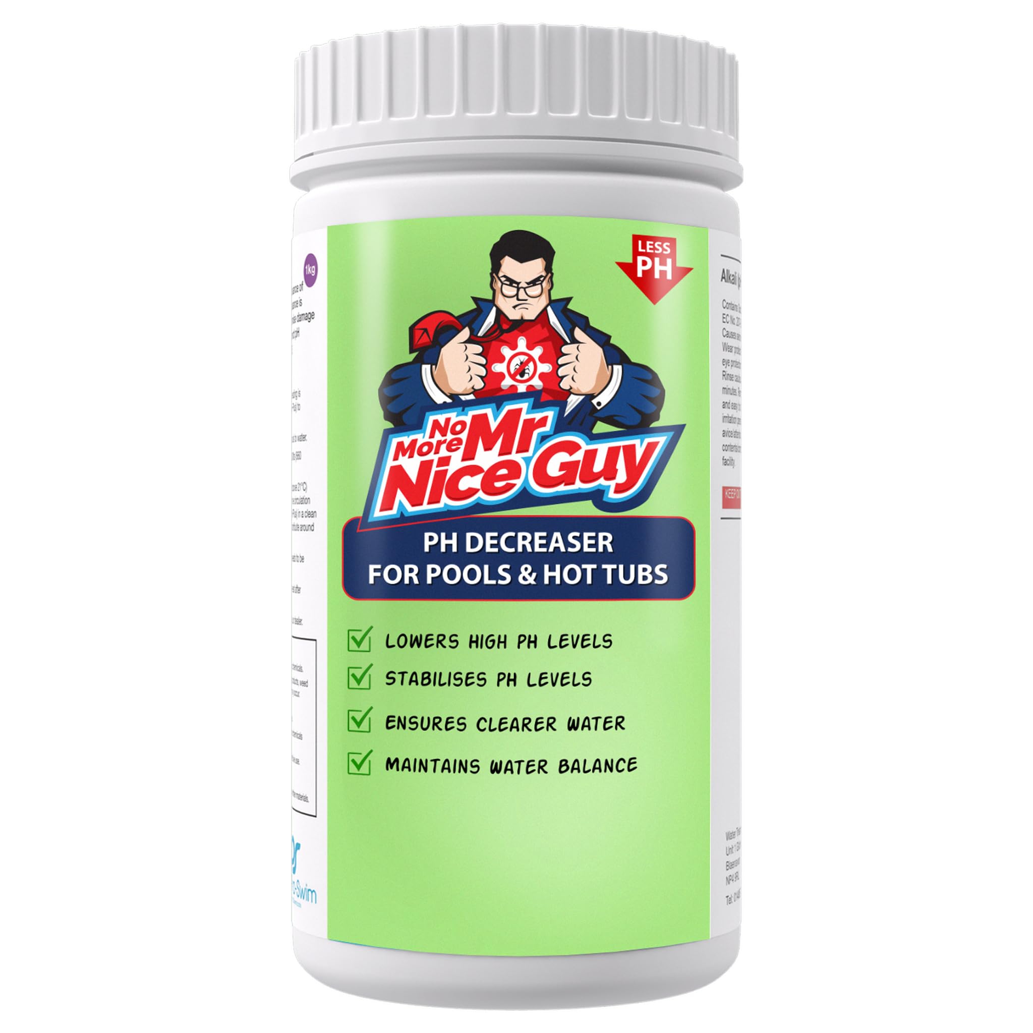 pH Down pH Minus Decreaser 1.5kg – For Swimming Pools Hot Tubs & Spas – pH Reducer – Lowers pH Levels in Pools & Hot Tubs – Total Alkalinity TA Control – Decreases pH Levels – No More Mr Nice Guy
