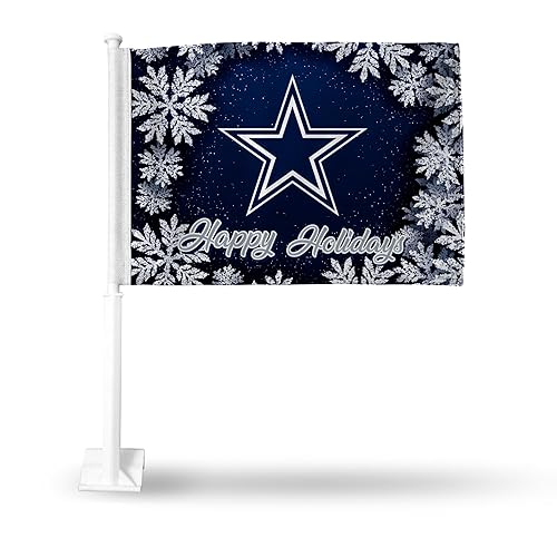 Rico Industries NFL Dallas Cowboys Holiday Themed Double Sided Double Sided Car Flag - 16" x 19" - Strong Pole That Hooks onto Car/Truck/Automobile