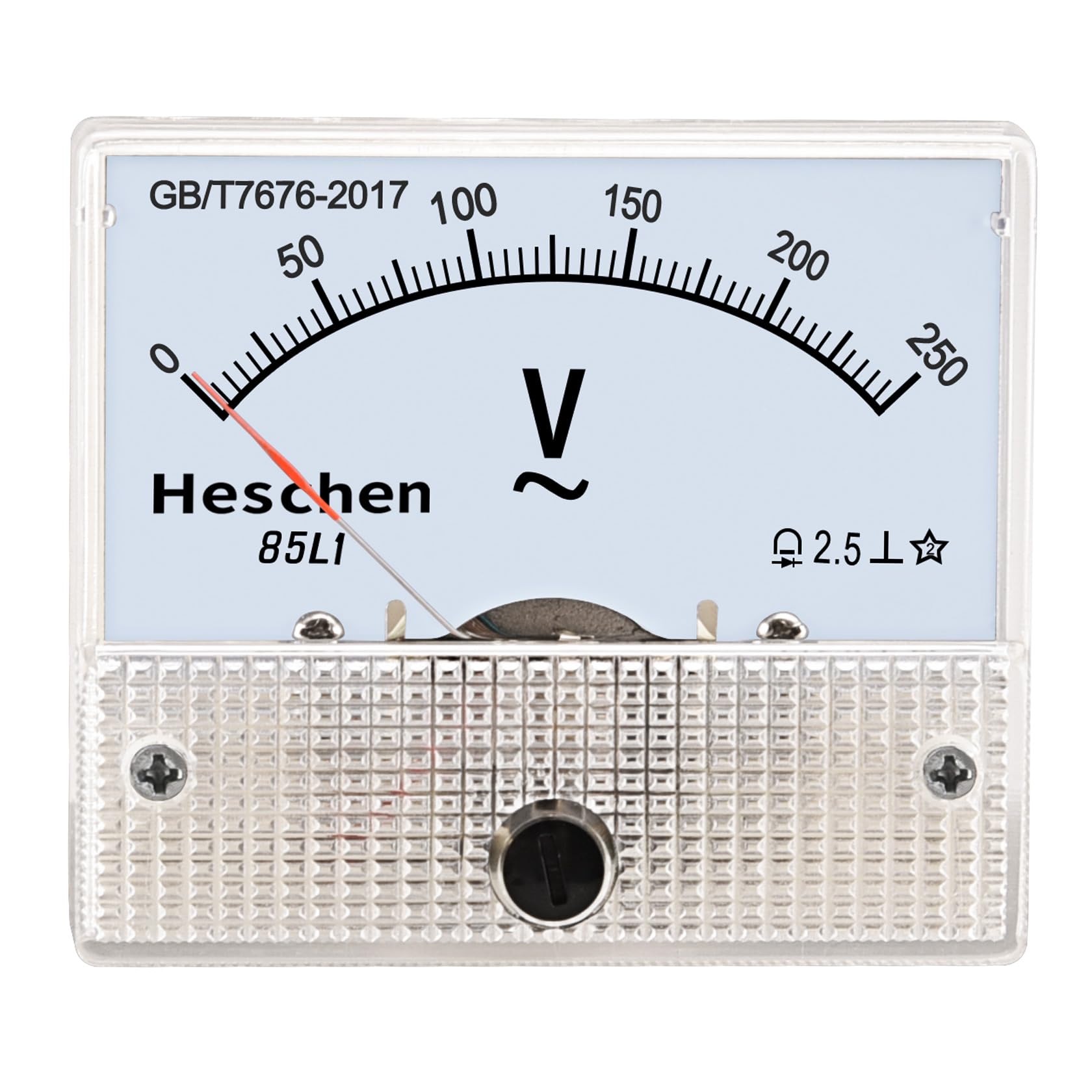Heschen 85L1-250V Rectangle Panel Mounted Voltage Meter Voltmeter Tester AC 0-250V Class 2.5 White