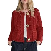 Balimtoy Womens Chunky Cropped Cardigan Long Sleeve Open Front Button Down Loose Cardigan Fall Outerwear with Pockets