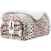 RALYSUN Electric Heated Blanket 72"x84" Full Size Microplush & Sherpa Fabric Heated Blanket, Fast Heating, 4 Heat Settings & 10 Hours Auto Off, Machine Washable - Beige Leopard Print