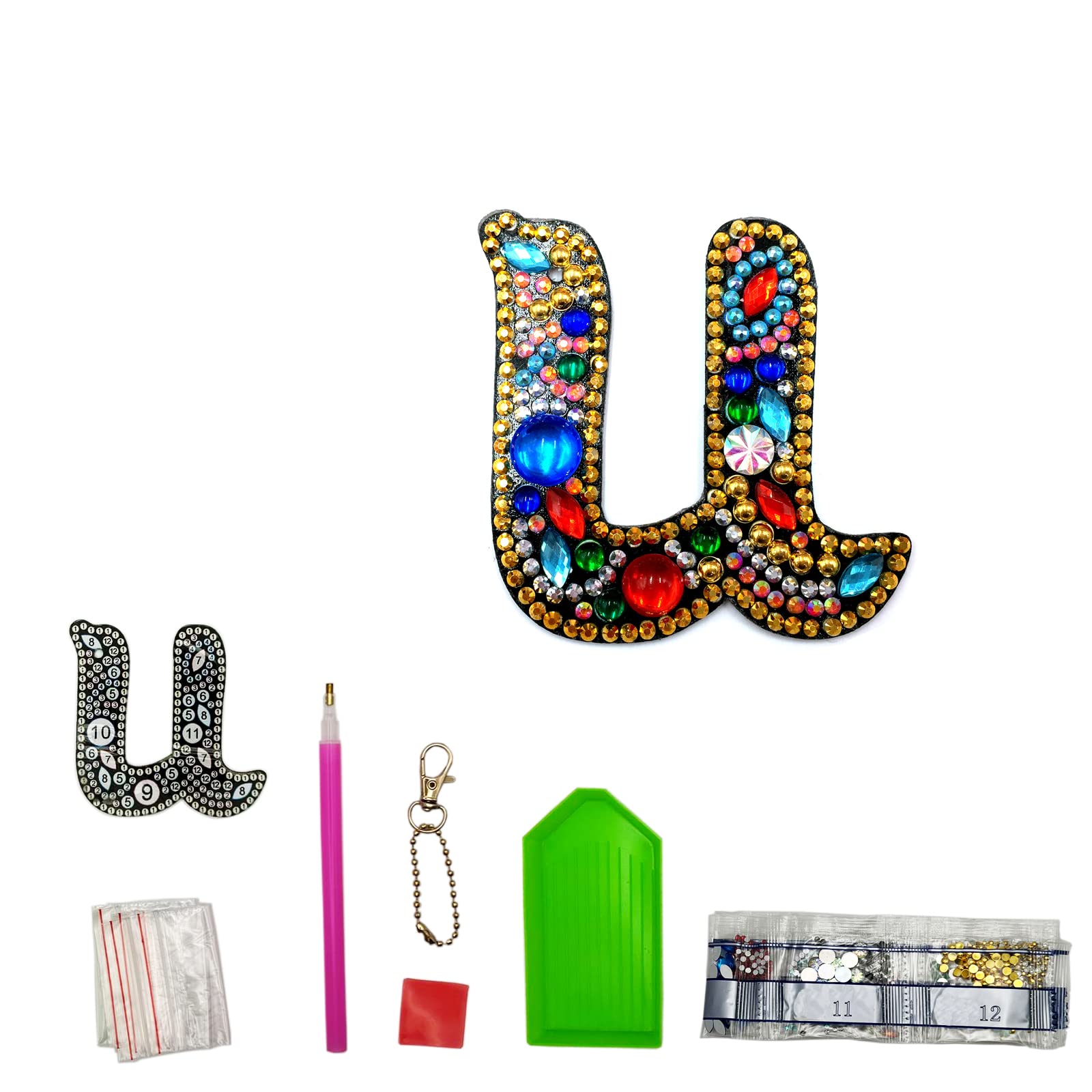 MEDOYOH DIY Letters "U" Diamond Painting Key Chains, Double-Sided Retro DIY Diamond Painting Kits Keychain, DIY Letters Art Craft Crystal Diamond Keyring Kits for Key Chain Pendant Bag Decor Brooch
