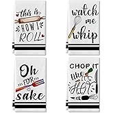 Lebsitey Funny Kitchen Towels and Dishcloths Sets of 4 Kitchen Towels with Sayings Egg Beater Rolling Pin Absorbent Drying Tea Dish Towel for Cooking Baking Home Decorations,18 x 28 Inch