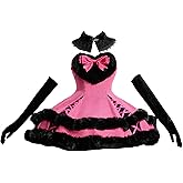 MEOWCOS Women's Corset Dress Set Punk Short A-line Gothic Dress with Gloves Stockings Neckpiece