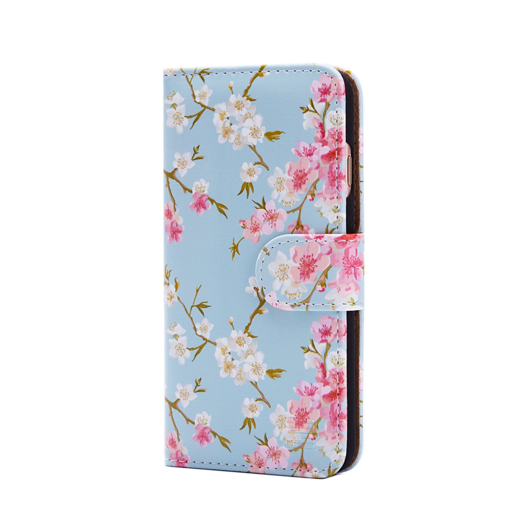 32nd Floral Series - Design PU Leather Book Wallet Case Cover for Apple iPhone 7, 8, SE (2020) & SE (2022), Designer Flower Pattern Wallet Style Flip Case With Card Slots - Spring Blue — image 1