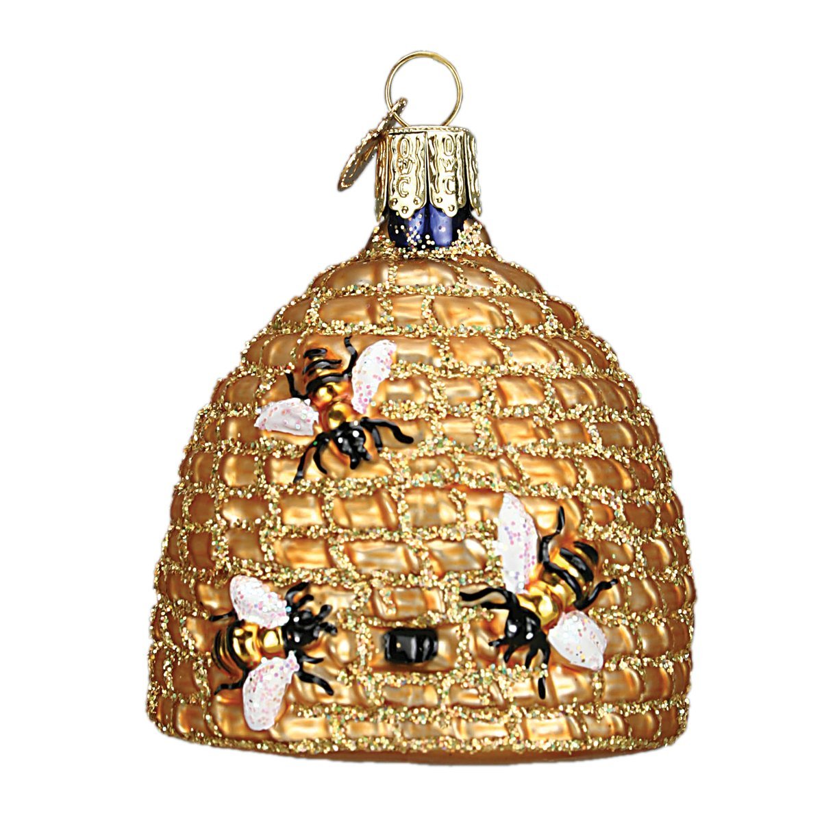 Old World Christmas Glass Blown Ornament with S-Hook and Gift Box, Animal Collection (Bee Skep)