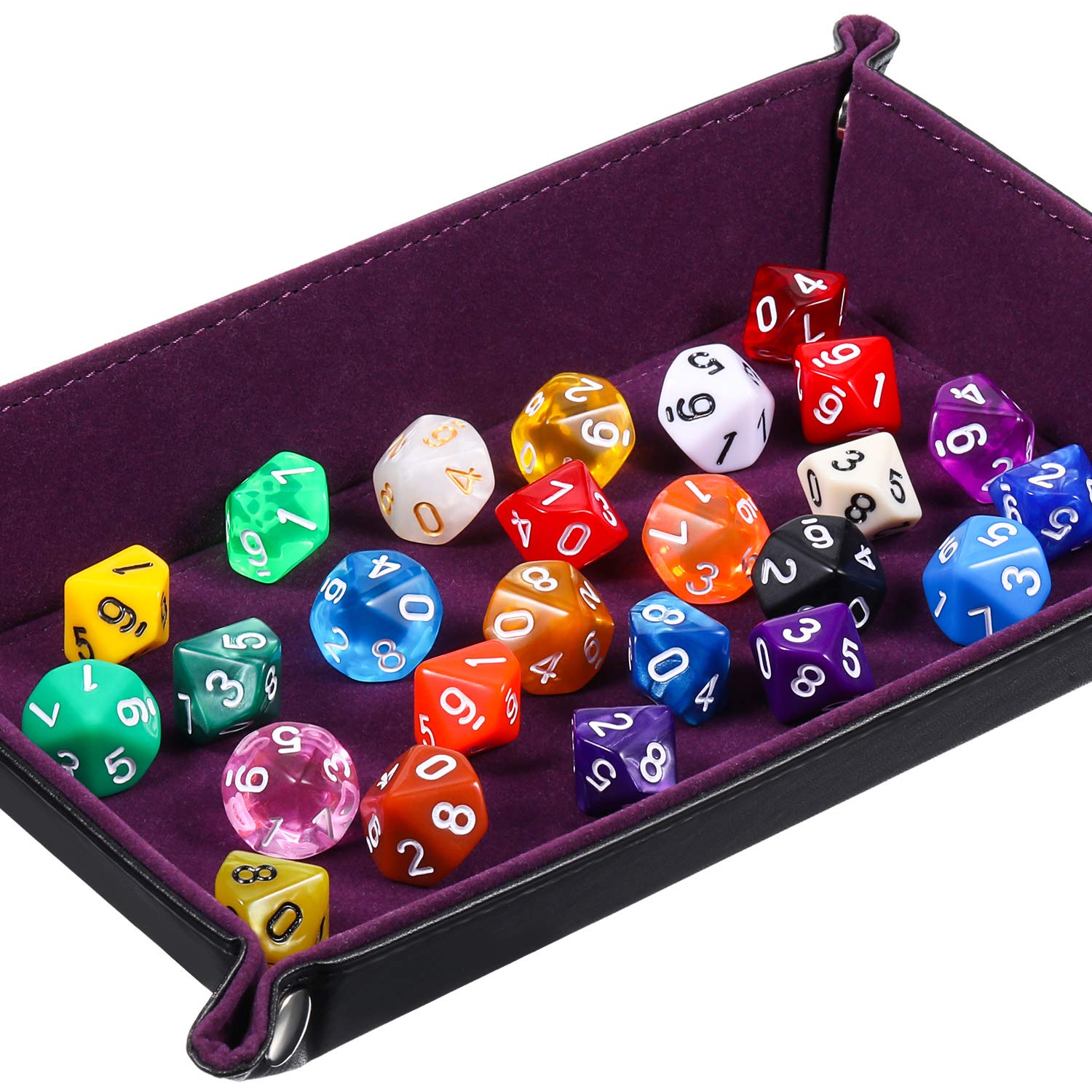 TecUnite 25 Pieces Polyhedral Dice Set with Black Pouch for Other Table Games with Random Multi Colored Assortment (Mix Color,10 Side)