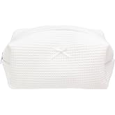 PAZIMIIK Cozy Makeup Bag for Women,Zipper Cosmetic Pouch,Waffle White | Soft Cosmetic Organizer for Makeup,Skincare,Toiletries,Daily Beauty Essentials,Purse,On-the-Go,Bridesmaid Gifts
