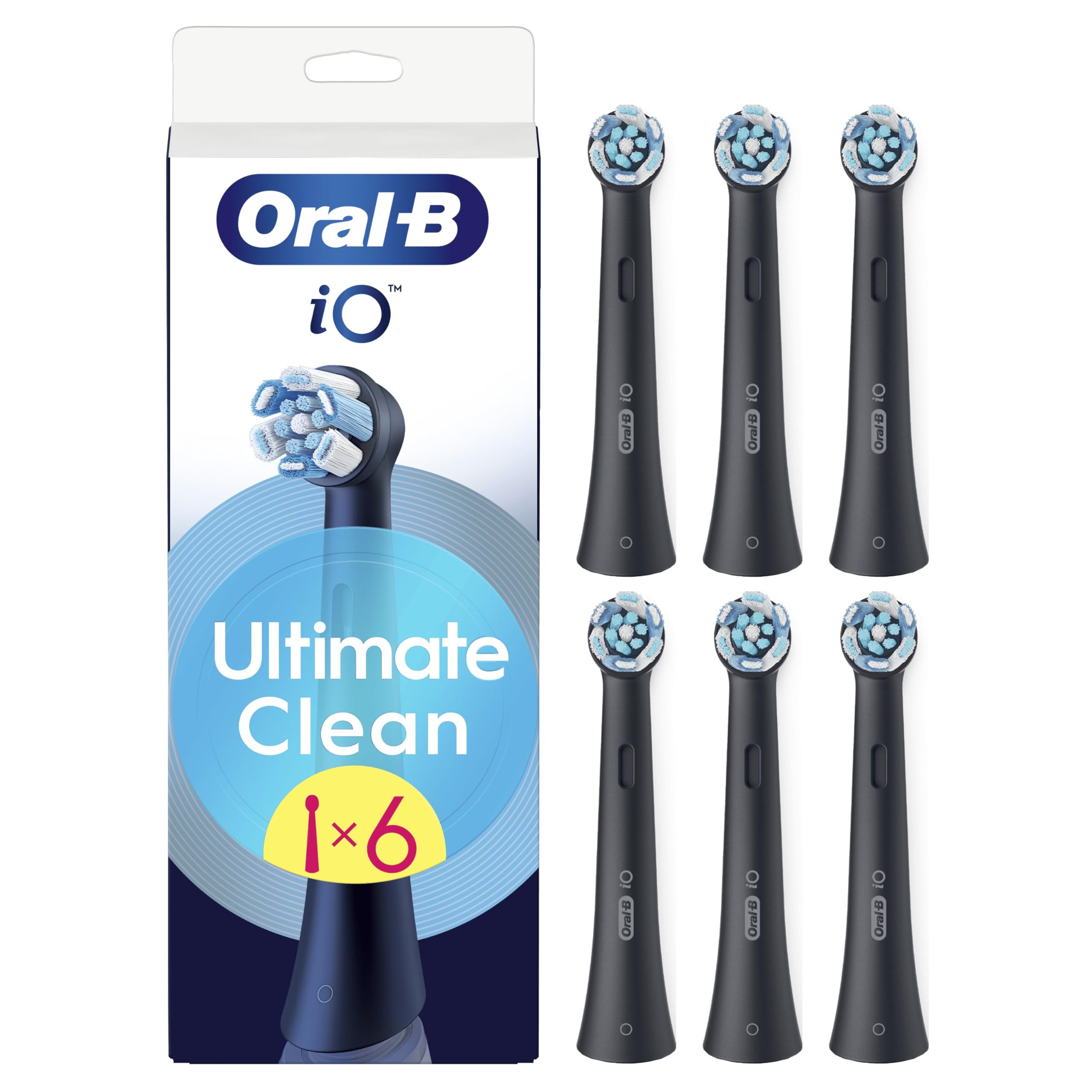 Oral-B Lot De 6 Brossettes De Rechange Ultimate Clean, AUTHENTIQUES, Noires, Brossage En Profondeur, Elimination De La Plaque Dentaire, Brossette Ronde Pour Les Brosses Electriques Oral B iO