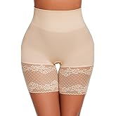 ciksob Lace Slip Shorts for Under Dresses Tummy Control Butt Lifter High Waisted Under Shorts Seamless Bodyshorts Shapewear Nude, Large