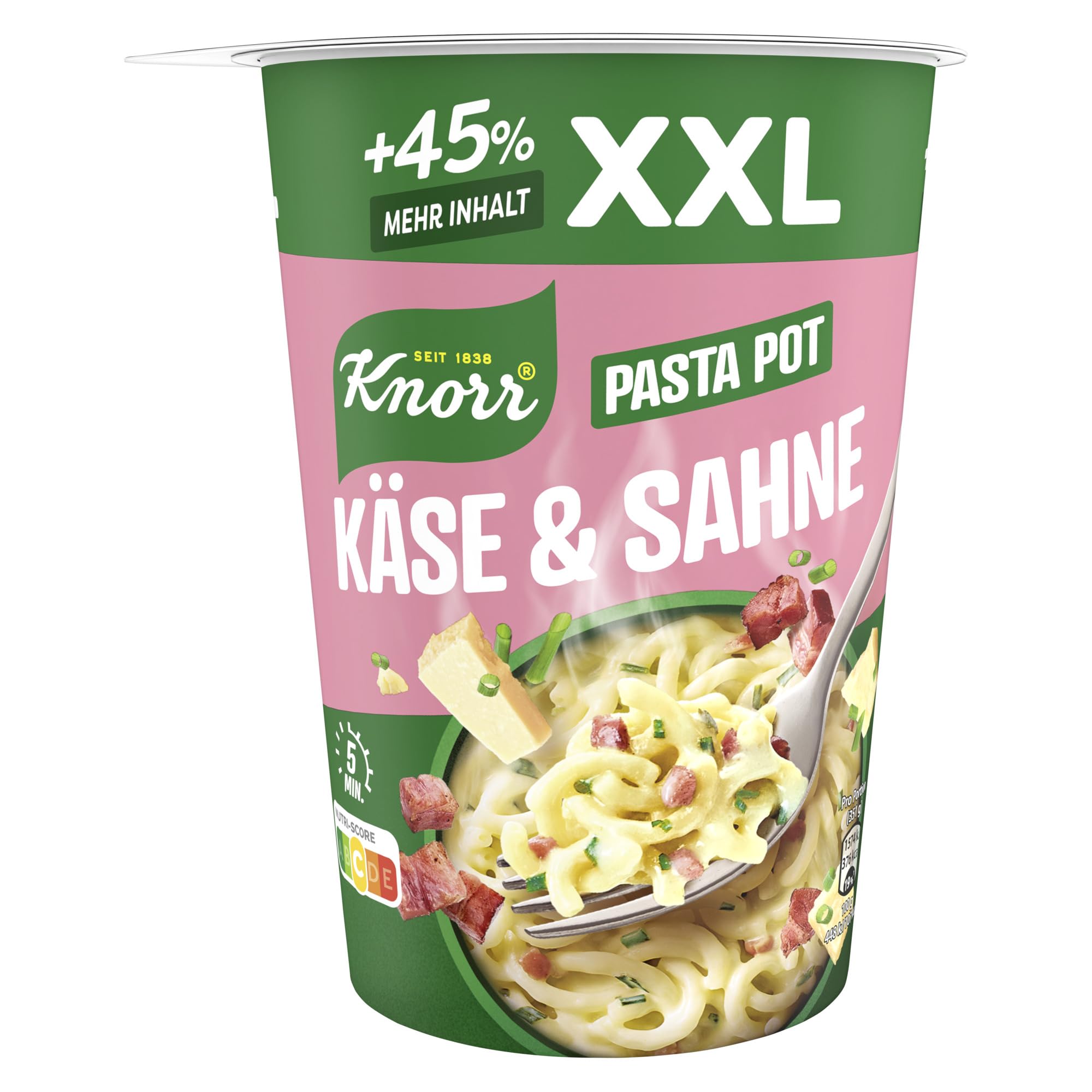 Knorr Käse & Sahne XXL Pasta Pot, leckere Instant Nudeln 92 g