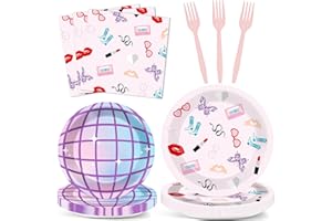 CHUNNIN 96Pcs Era's Birthday Party Plates and Napkin Women Music Birthday Party Supplies Iridescent Disco Dessert Plates Music Tableware Set for 24 Guest Bachelorette Decorations