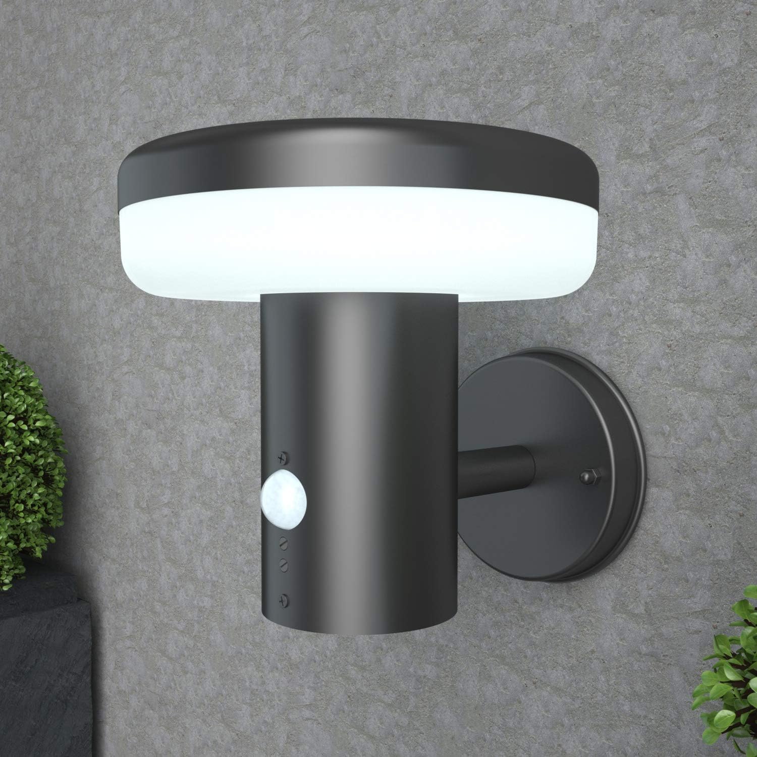NBHANYUAN Lighting LED Outdoor Wall Light Fixtures with Motion Sensor Outside Lights Stainless Steel Black Finish Weatherproof 3000K Warm Light Front Door Porch Light 110V 1000LM (A+) - - 