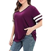 Womens Plus Size Tops Summer Short Sleeve Casual Loose Tunic V Neck Tee T Shirts 1X-5X