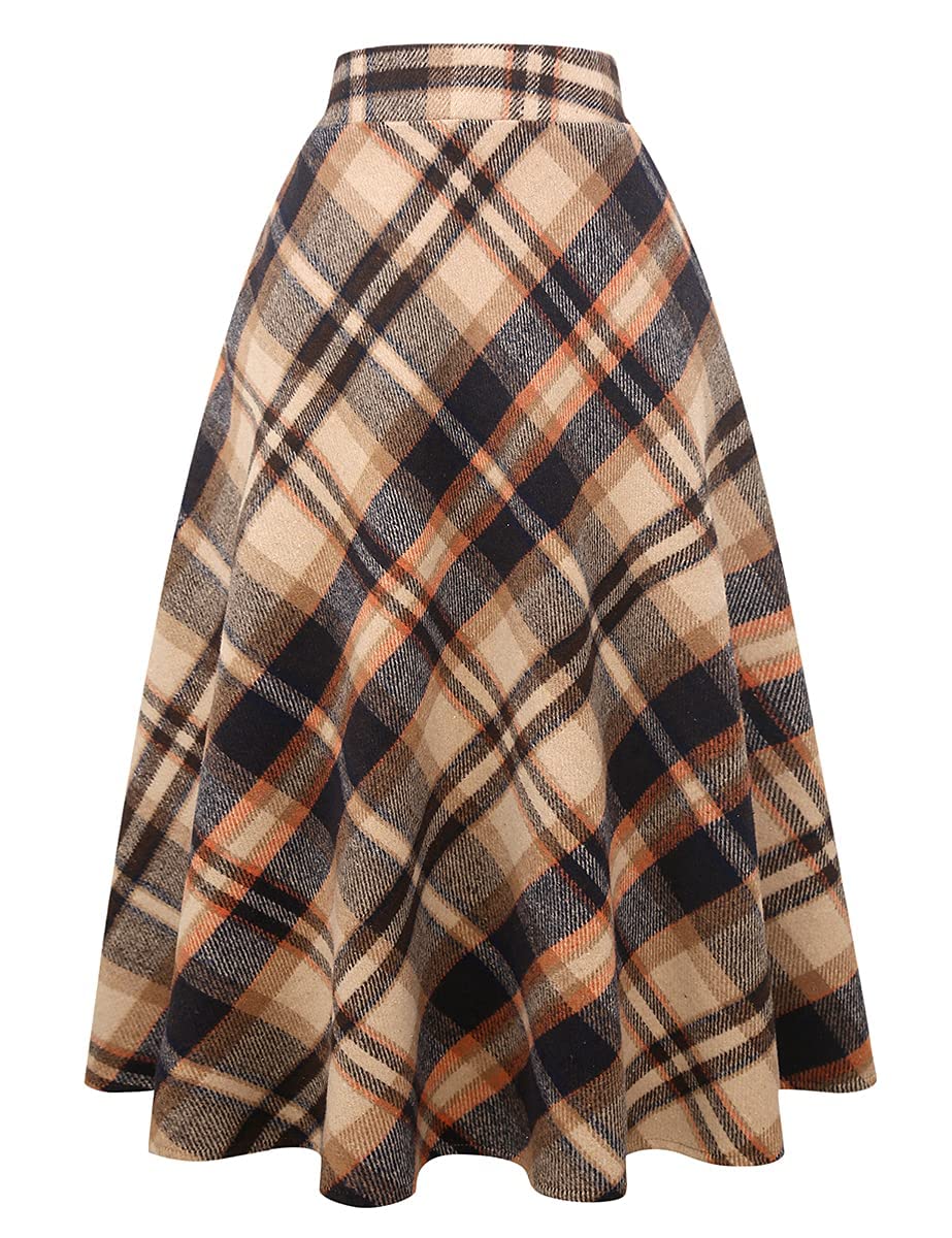 Photo 1 of High Waisted Skirts for Women Long Plaid Maxi Skirts Fall Winter Clothes, Long Brown, XXL