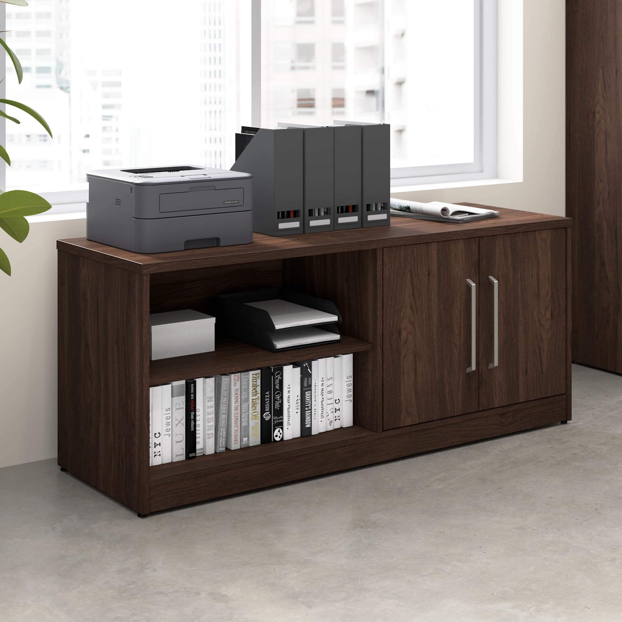 Photo 1 of **UNTESTED**
Bush Business Furniture Low Storage Cabinet with Doors and Shelves, Office Storage Credenza, Commercial-Grade, Vista Collection, Modern, Dark Brown
