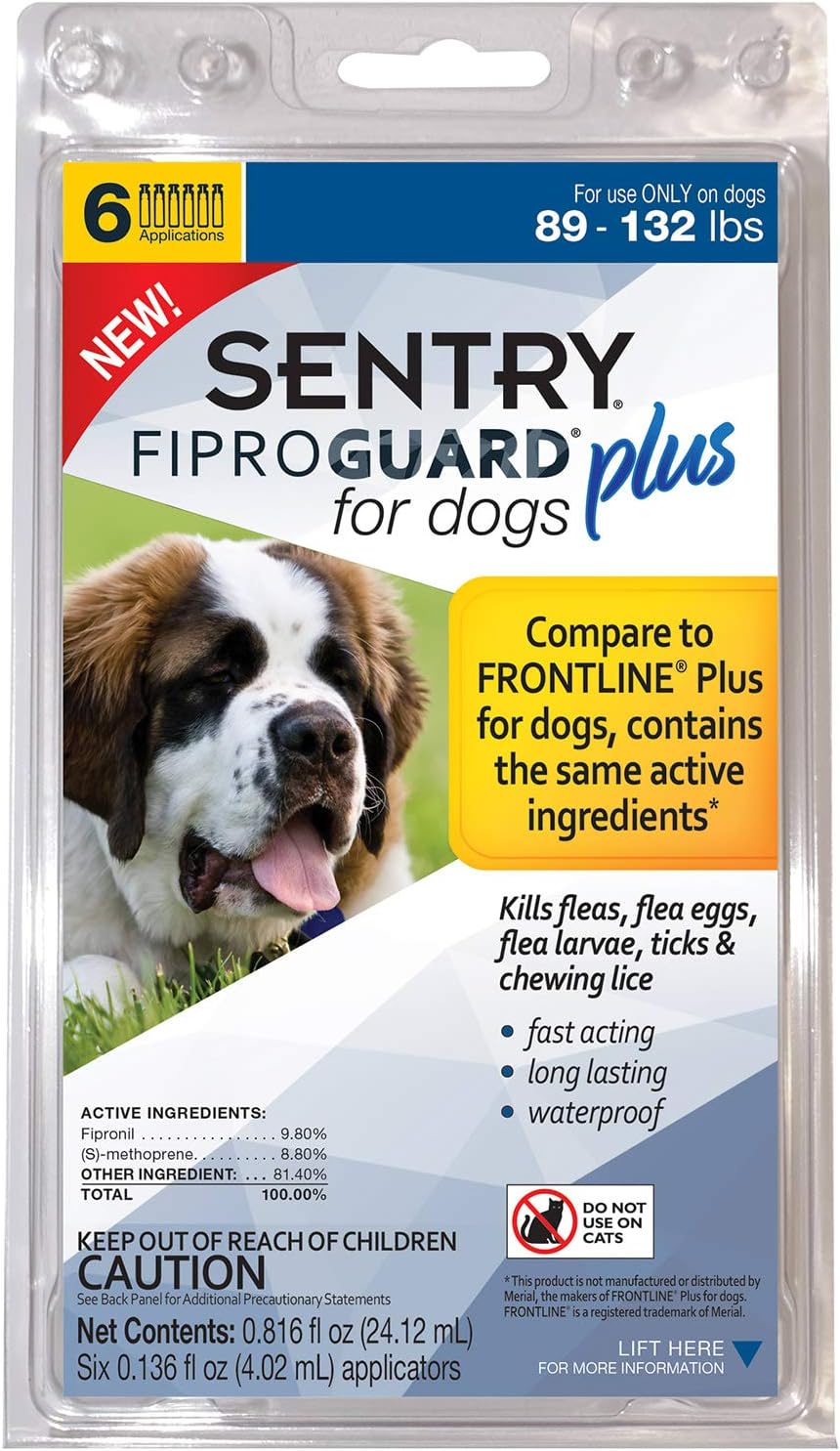Sentry FIPROGUARD Plus for Dogs & Puppies 89-132 lbs. Topical Flea & Tick Treatment, 6 Month Supply, 6 CT