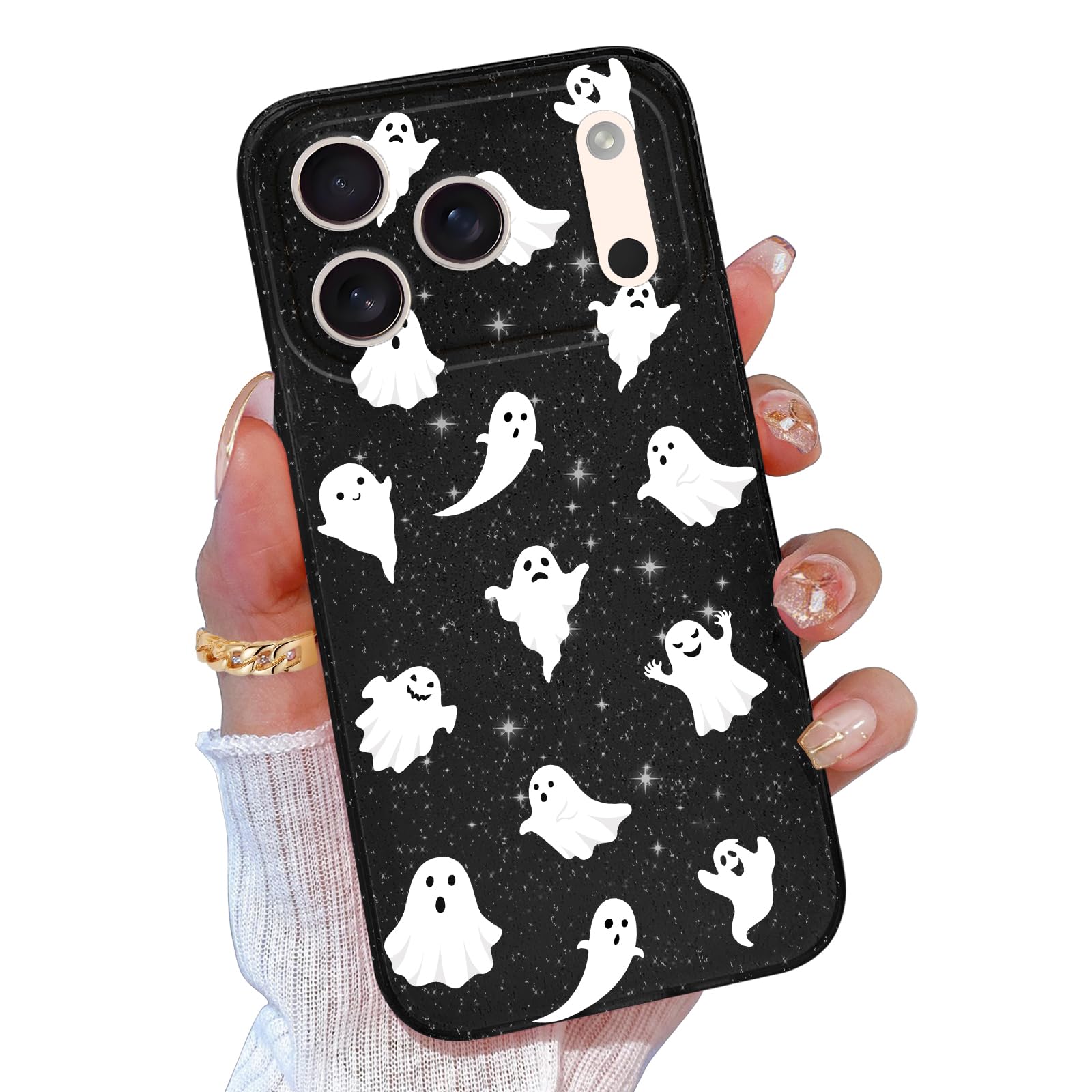 Photo 1 of TURYXIA Compatible with iPhone 17 Pro Max Case Halloween, Cute Halloween Phone Case for Women Girls Boys Girly, Glitter Sparkly Bling with Ghosts Pattern Soft Cover for 17 Pro Max, White Ghosts