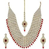 Aheli Indian Traditional Bollywood Collection Faux Kundan Pearl Layered Bharatanatyam jewellery Necklace Set with Maang Tikka Earrings Gift for Women