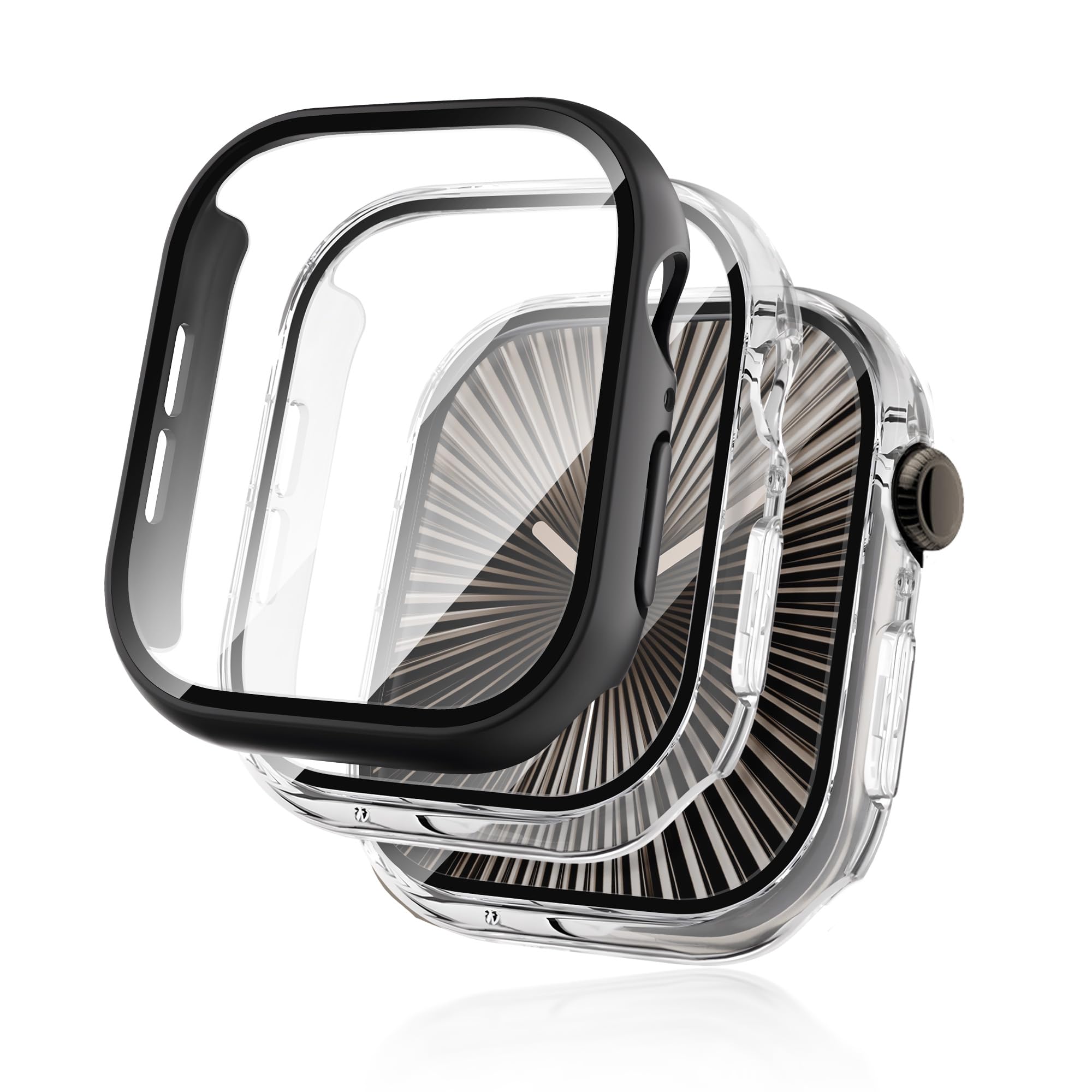 Seltureone 2 Pack Watch Case with Screen Protector Compatible with Apple Watch Series 11/10 46mm, Hard PC [Anti-Scratch][Anti-Dust] 360° All-Round Protective Case for Series 11/10 46mm - Clear/Black