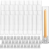Teenyyou 36 Set Glass Hurricane Candle Holders Bulk 12.6" Open Ended Glass Candleholder Tube Shape Bottomless and 2.2" Taper Clear Candlestick Holders for Valentines Wedding Table Centerpiece (Clear)