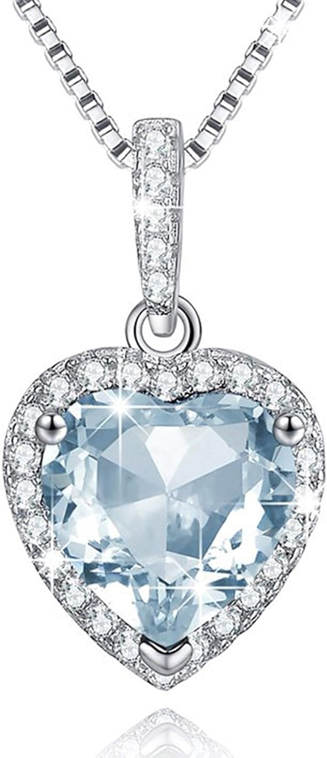 "Shape Of My Heart" Sterling Silver 12 Months Heart Necklace Created Birthstone Pendant Gifts For Women