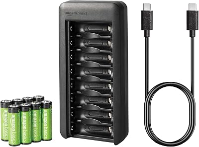NiMH Batterieset wiederaufladbar, 8er-Pack AA-Batterie 2000 mAh, mit Batterieladegerät mit Platz für 8 Batterien, ohne AC-Netzadapter, USB-C-Anschluss