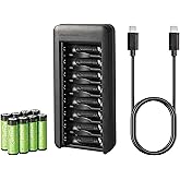鶹 Basics Rechargeable AA NiMh Batteries with 8-Bay Battery Charger, USB-C Port, No AC Power Adapter, 8 Count (Pack of 1)