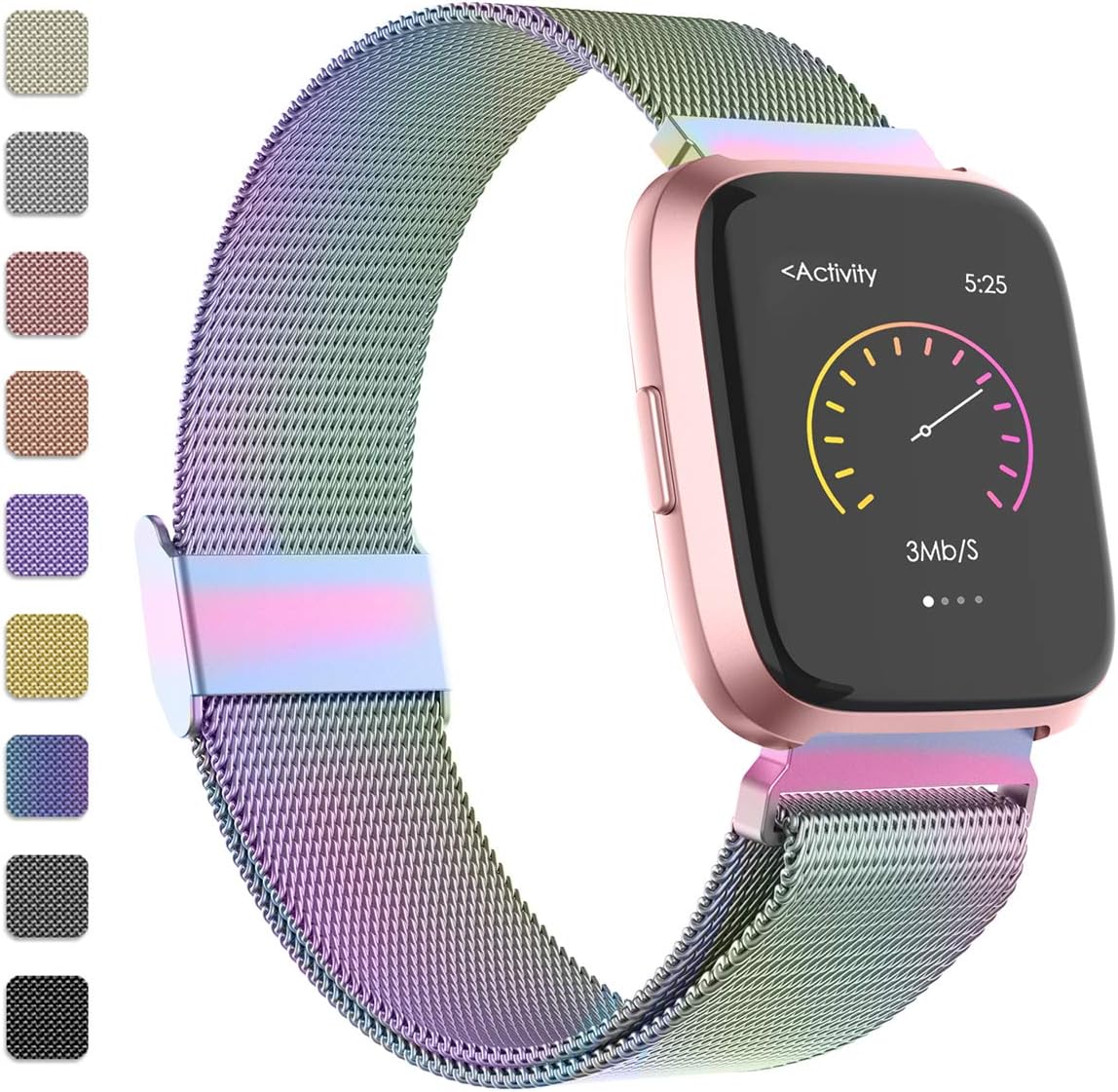 iGK Metal Replacement Bands Compatible for Fitbit Versa/Versa Lite Edition/Versa 2, Stainless Steel Loop Metal Mesh Bracelet Unique Magnet Lock Wristbands