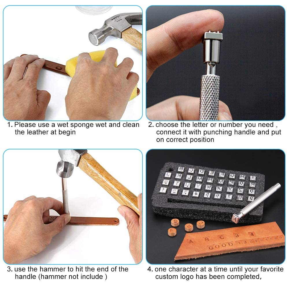 Leather Stamping Tools with Rubber Hammer, 71 PCS Leather Different Shape Saddle Making Stamp Punch Set Leather Carving Tools Leather Stamps Leather Punch Tools (71PC)