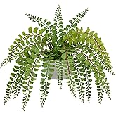 Hollyone Artificial Fern Potted Plant for Outdoors Indoors Lifelike Faux Boston Fern Artificial Plants in White Pot for Garden Patio Home Farmhouse Windowsill Office Decoration