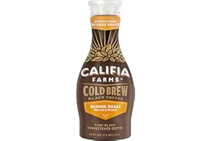 Califia Farms - Pure Black Blonde Roast Cold Brew Coffee, 48 Oz, 100% Arabica, Plant Based, Vegan, Gluten Free, Non GMO, Sugar Free, Iced Coffee