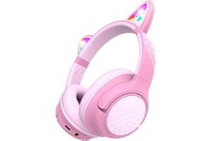 PowerLocus Cat Ear Headphones for Kids, Bobo Kids Headphones Wireless with 74/85/94dB Volume Limited, LED Lights, 45H Playtim