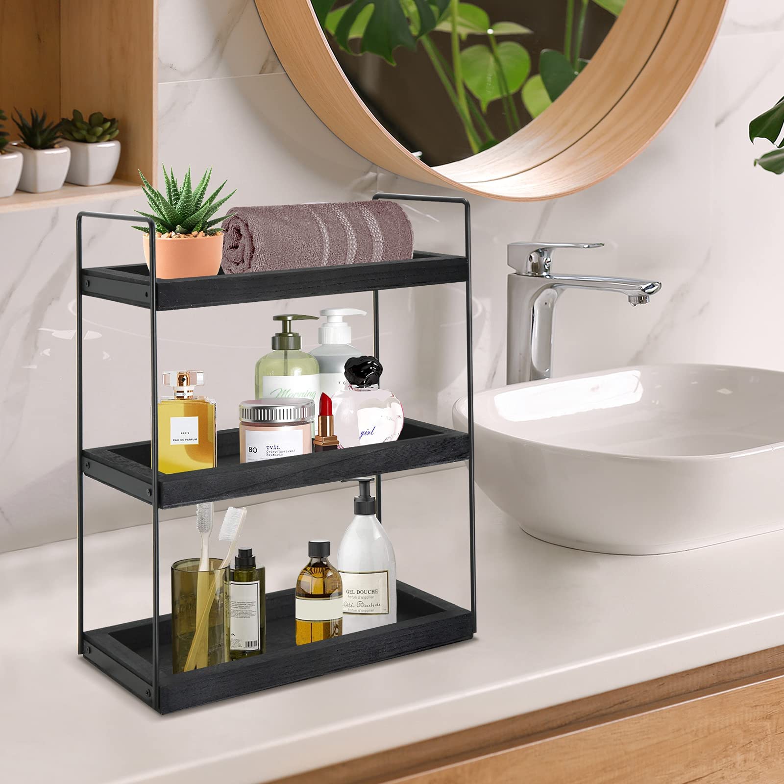 3 Tier Bathroom Counter Organizer, Wood Bathroom Organizer Countertop