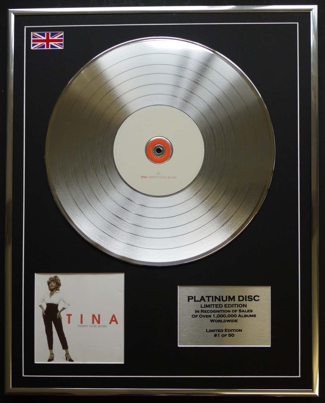 TINA TURNER/LTD EDITION CD PLATINUM DISC/TWENTY FOUR SEVEN, Silver, 20 x 16 inches