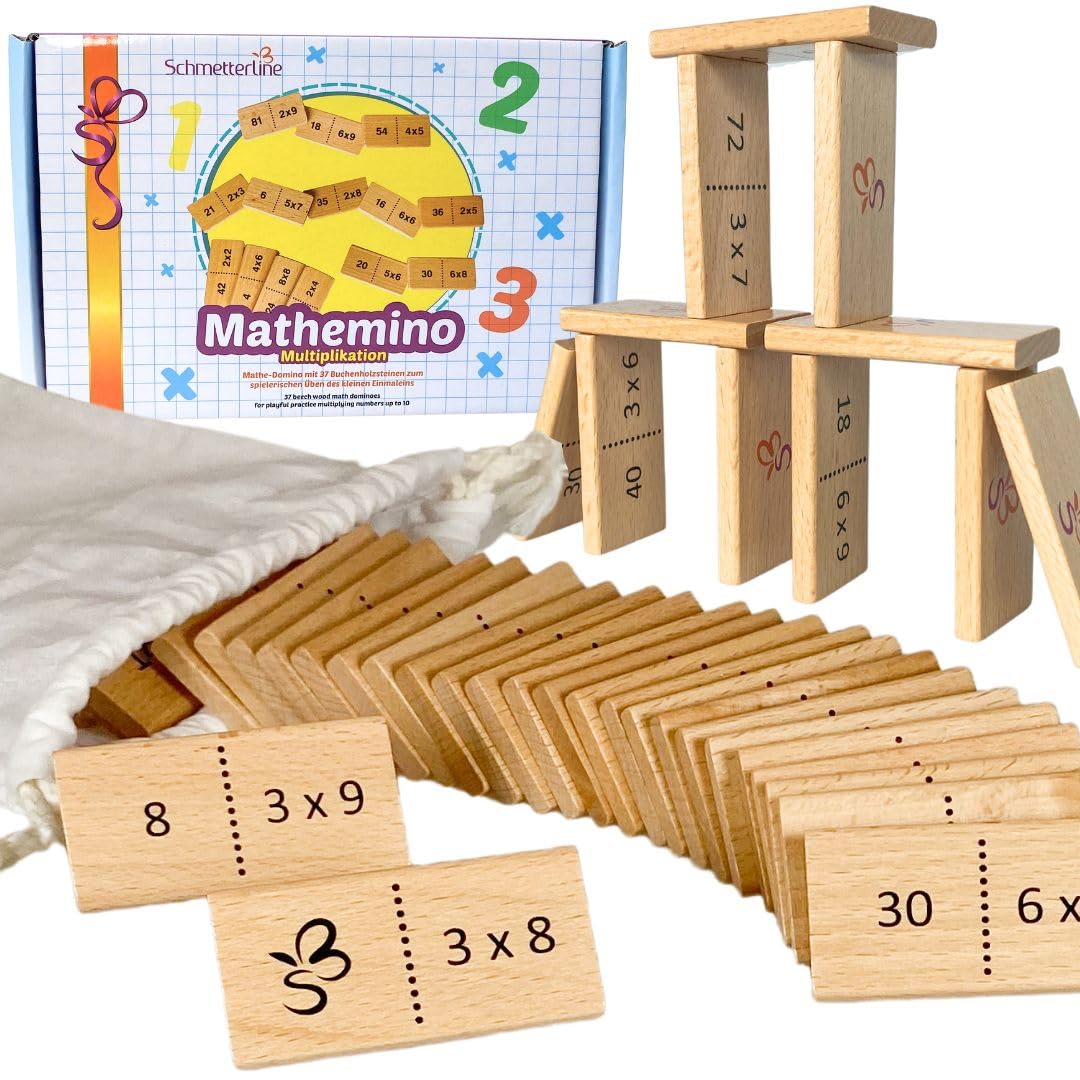 SCHMETTERLINE Maths Domino - 1x1 Learning with Fun - Funny Arithmetic Game from 7 Years (2nd/3rd Class) - Maths Game MATHEMINO (Little Einmaleins)
