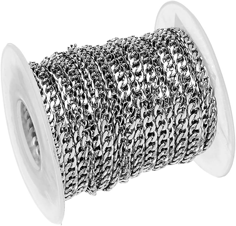 Fenteer 10 Yards 3mm/4mm/5mm Stainless Steel Curb Chain, Extender Chains Bracelets Necklaces Link Chain for Men Women - Silver, 4mm