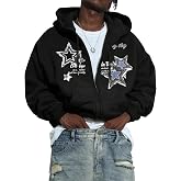 RoseSeek Men's Y2k Goth Graphic Zip Up Hoodies | Long Sleeve Grunge Punk Sweatshirt with Pockets, Streetwear