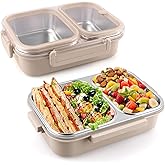 Tinaforld Stainless Steel Lunch Box with 2 Compartments, Leakproof, 30.5 oz Food Storage Containers, Bento Box for Adults,Men,Women(Beige)