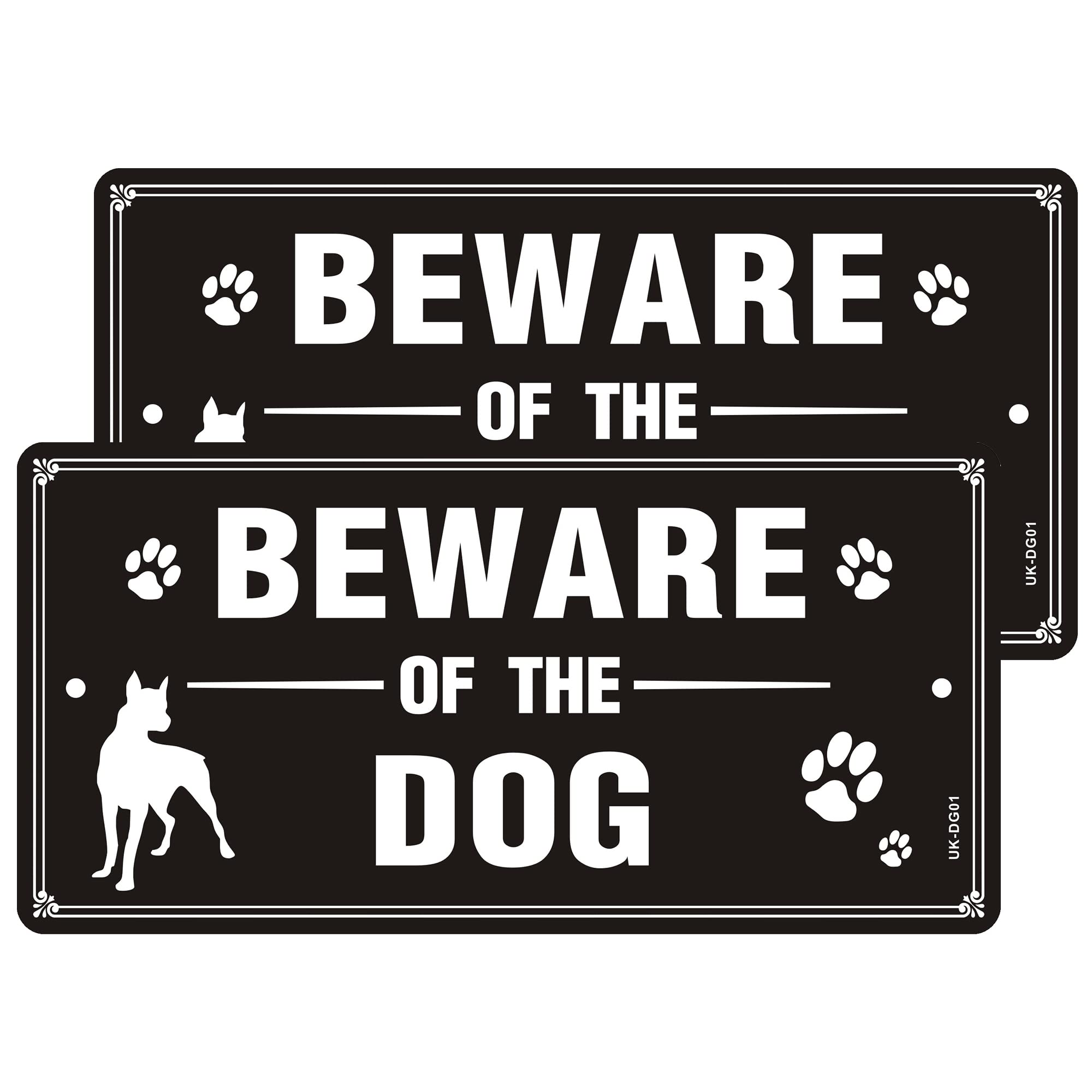 Pack of 2 Beware of the Dog Sign Reflective Aluminum - 15x30cm, Outdoor Waterproof, UV Resistant, Durable