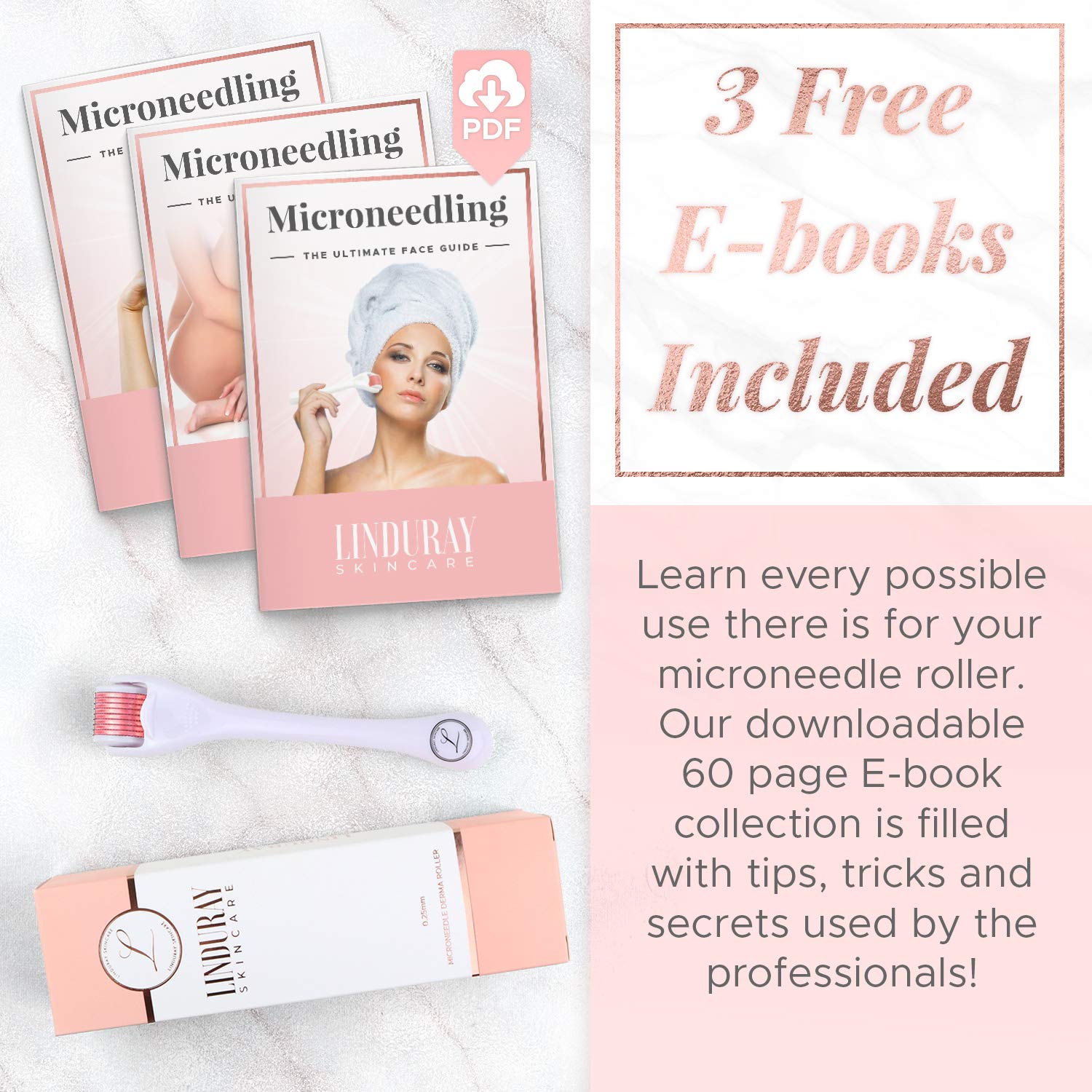 Derma Roller Cosmetic Microneedling Kit for Face 0.25mm - Microneedle Face Roller Microdermabrasion Tool 540 Titanium Micro Needles for Facial, Beard & Hair Growth - Includes 3 Ebooks & Storage Case: Beauty