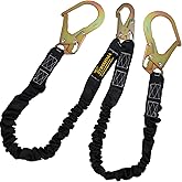 TRSMIMA Safety Harness Lanyard Retractable - Shock Absorbing Lanyard 6ft | Fall Protection 6 FT Double Leg Internal Shock Absorbing with Rebar &amp; Snap Hook
