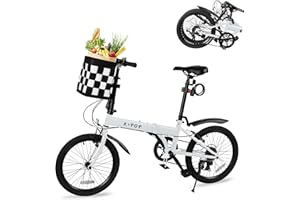 MTPLUM Folding Bike with Detachable Basket, 20 inch Adult Foldable Bicycle with 7 Speed,Women Men Beach Cruiser Bike,Portable City Bicycle Commuter Lightweight Bike for Commuting