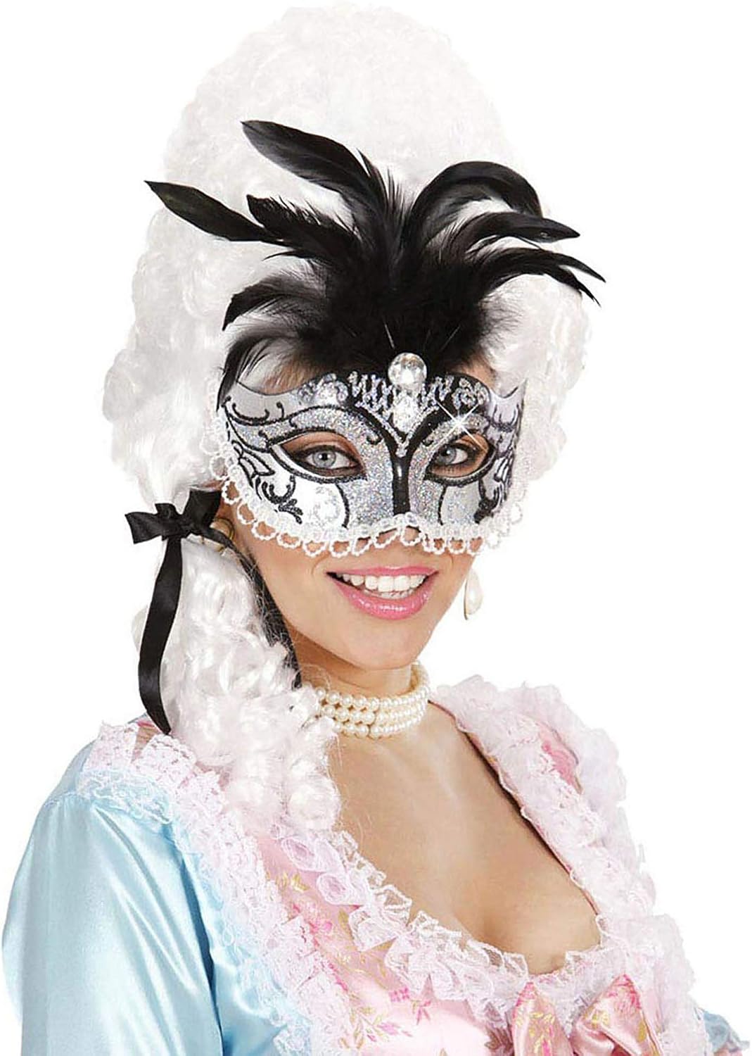 Silver Black Glitter Eyemask withGem & Feathers Vanity Star Masks Eyemasks & Disguises for Masquerade Fancy Dress Costume Accessory - Image 3