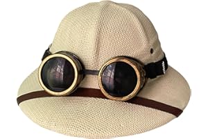 TusaMer Straw Hats for Men, Classic Wide Brim Pith Helmet with Goggles, UV Protection Adjustable Lightweight Summer Straw Hat