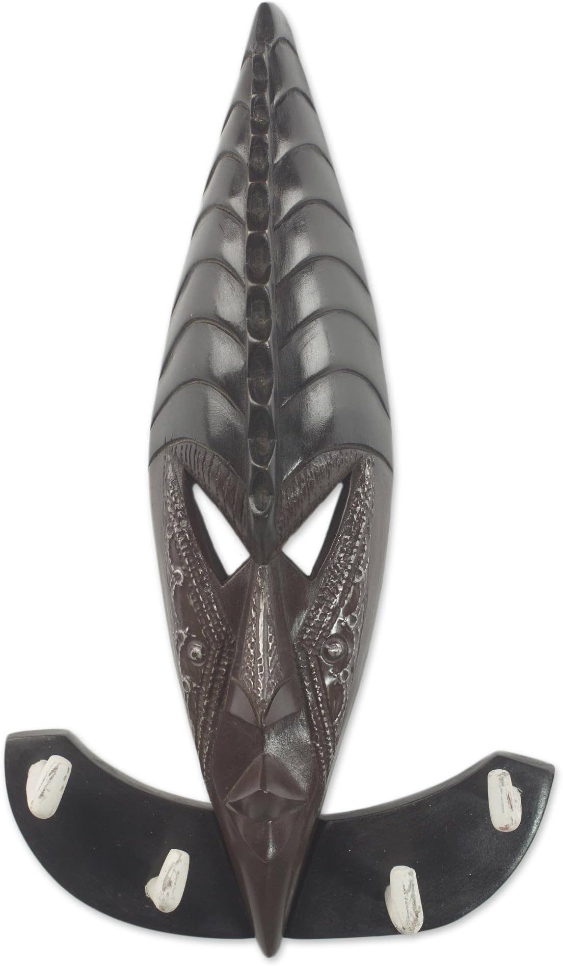NOVICA Decorative Large Aluminum and Sese Wood Coat Hanger, Black, King Mask'