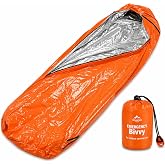 TrailForce Gear Emergency Bivy Sack, 82 x 36 in, 3.8 oz Mylar Survival Bag with Whistle and Carry Bag for Hiking and Car Emergency Kits, Orange