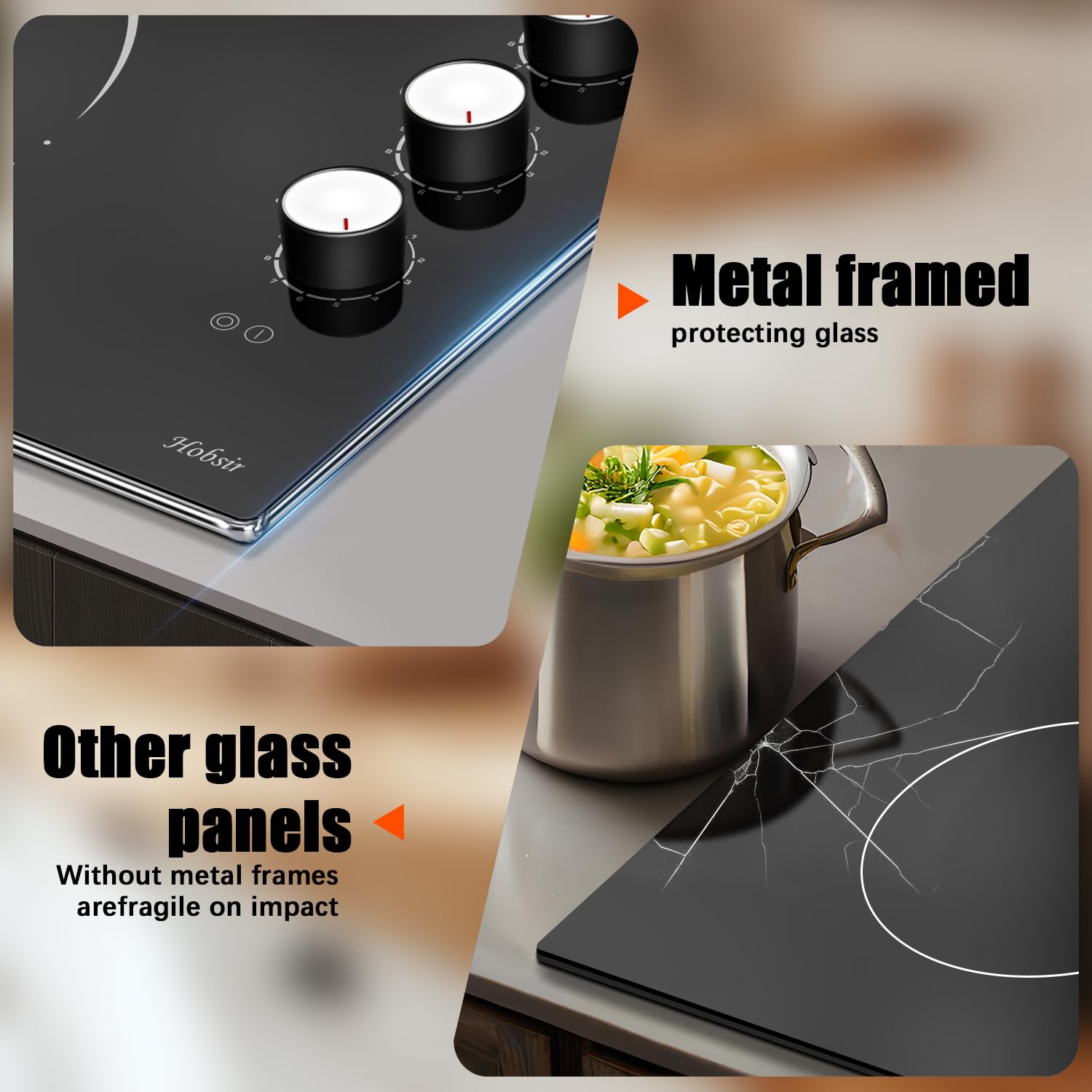 Electric Cooktop 30 Inch, Knob Control Built-in Radiant Electric Stove with 4 Burners, 30 in Electric Stove Top Burner, Cooktop with Glass Protection Metal Frame, 220-240v 6700W, Hard Wired(No Plug)