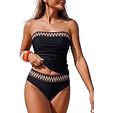 ZAFUL Women's Bandeau Tankini Swimsuit Asymmetrical Slit Bowknot String High Cut Fairyland Cheeky Bathing Suit